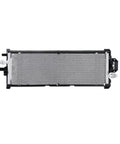 Heavy Duty Engine Cooling Radiator For Tesla Model 3 2017 To 2023, aluminum fins, black plastic frame, top view.