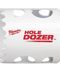 Front view of Milwaukee Hole Dozer bi-metal hole saw, 1-7/8 in diameter, white body with red logo