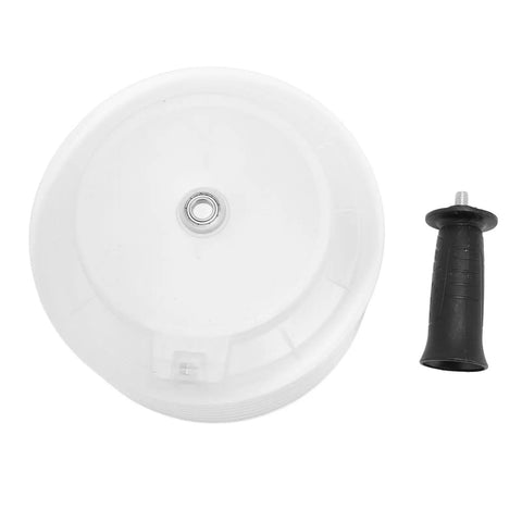 Heavy Duty Hole Saw Dust Collector With Secure Rubber Grip for clean drilling, clear plastic bowl and rubber handle for ergonomic use.