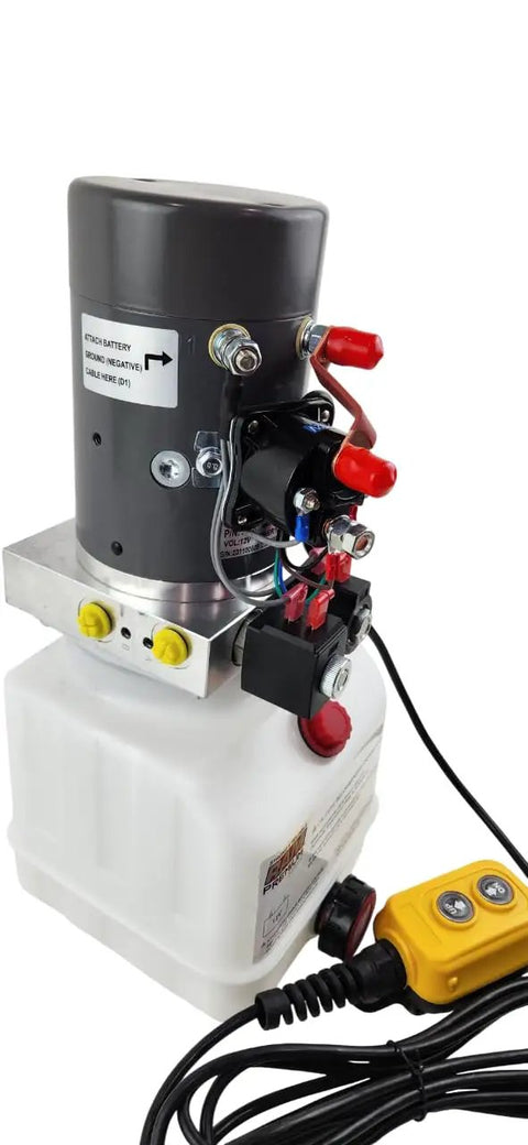Ram Premium Double Acting Hydraulic Pump For Dump Trailers And Tilt Decks 3200 Psi Extension 1500 Psi Retraction 12V DC Motor
