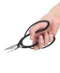 Rust Proof Steel Bonsai Pruning Tools 6 Piece Garden Snips And Clippers With Durable Travel Bag Easy Grip Blades in hand for trimming.