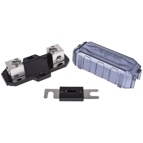 Badass In-Line Anl Fuse Holder With 150 Amp Fuse For 1/0 Or 4 Gauge Car Audio Wiring With Reducer Shims Included High Performance Zinc Core And Smoked Gray Cover - visible fuse holder parts.