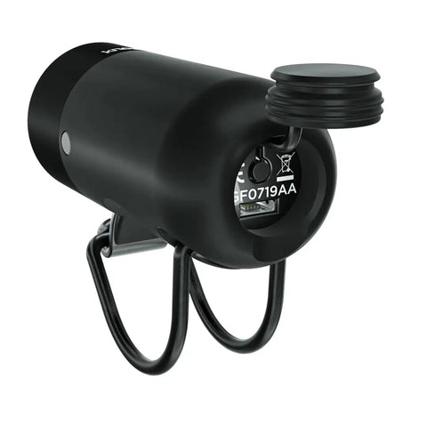 Back view of USB Rechargeable Bike Light With 250 Lumen Front Headlight Ride Ready Low Battery Indicator and mounting brackets