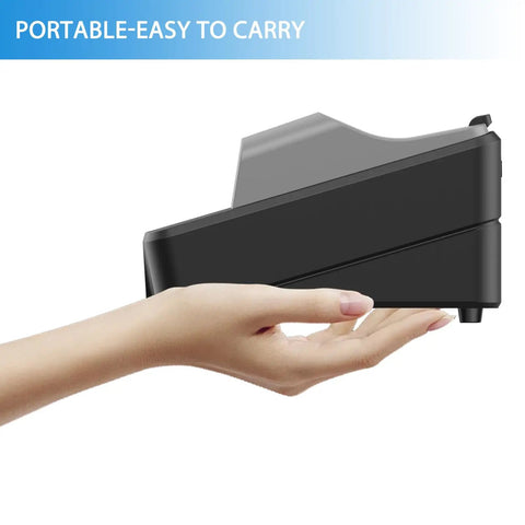 Hand holding Portable Money Counter With UV And MG Counterfeit Detection, Fast And Accurate Dollar Bill Counting Up To 1300 Bills Per Minute
