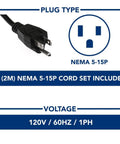 NEMA 5-15P plug type with 6' cord for Heavy Duty Commercial Chest Freezer That Runs On Beast Mode Keeping Food Dead Cold Even When The Hinged Lid Stays Open Rock Solid Garage Ready Deep Freeze With Secure Locking Lid And Huge Nineteen Point Four Cubic Foot Capacity In Bright White.