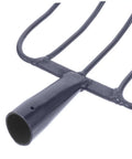 Close-up of dark blue iron tines on Beefy Heavy Duty Manure Fork For Farm And Garden, Lightweight Iron Pitch Fork