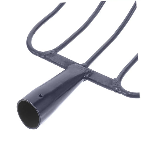 Close-up of dark blue iron tines on Beefy Heavy Duty Manure Fork For Farm And Garden, Lightweight Iron Pitch Fork
