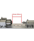 Beefed Up 4 Axis Cnc Rotary A Axis Indexing Head Featuring Rock Solid Nema23 Motor Precision And Snappy Swappable 80 100 Mm 3 4 Jaw Chucks For Dope Engraving Workflows With Mounting Base; 200mm stroke on aluminum base.