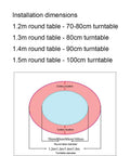 Installation dimensions for Tempered Glass Lazy Susan Turntable with Smooth Rotating Silent Swivel And Stable Base, diagram of table sizes