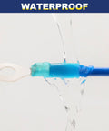 Close-up of heat-shrink insulated ring terminal on blue wire with teal sleeve