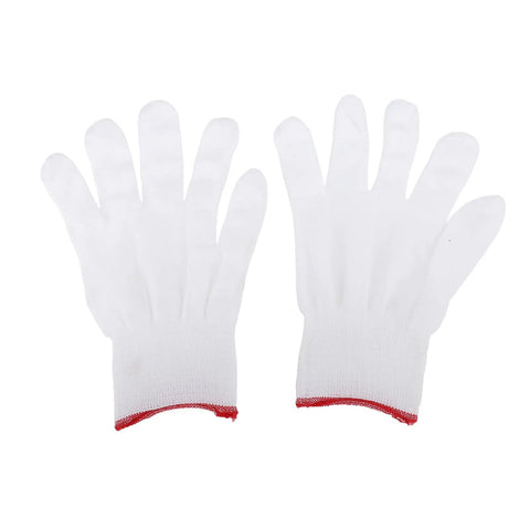 Heavy Duty 33 Foot Plumbing Snake Auger Kickin Stubborn Drain Clogs Right Out With Bendable Grip Handle And Rollin Drum That Slides Through Pipes Like A Pro Clean Any Sink Tub Or Toilet Smooth Without Breakin Your Hands Fast - white cotton gloves with red trim.