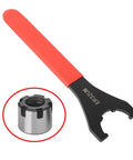 Premium High Carbon Steel Clamping Nut Wrench For ER32 Collet Chuck Spanner With Comfort Grip Ergonomic Handle, size ER32, with metallic collet.