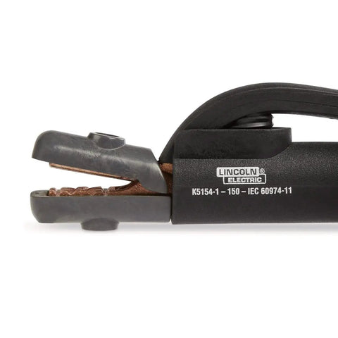Lincoln Electric Industrial Lightweight 200 Amp Electrode Holder For Stick Welding with copper jaw side view