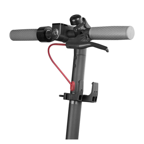 Close-up of clamp mount on electric scooter for 4 Pack Front Hook Dual Claw Rack For M365 Pro 1S Pro 2 Electric Scooter And Skateboard Storage.