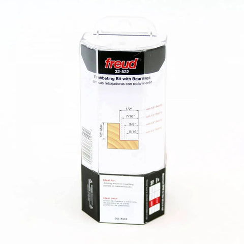 Packaging of Depth Rabbeting Router Bit With Bearings, Adjustable Cut Depth 5/16 3/8 7/16 1/2, 2 Cutters, 1/3/8 Diameter, 1/2 Shank.