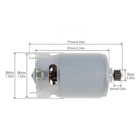 Durable 18V Dc Micro Gear Motor With 13 Tooth Diameter Pinion Plug And Play Fit For Bosch Gsr182Li Drills side view showing dimensions and design.