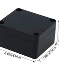 Solid Build Ip65 Waterproof Abs Plastic Electronic Project Box With Drain Plugs Outdoor Electrical Enclosure Battery Housing Component Cabinet Tight Snap Top Black 2.48 X 2.28 X 1.38 Inches side view with dimensions shown