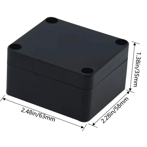 Solid Build Ip65 Waterproof Abs Plastic Electronic Project Box With Drain Plugs Outdoor Electrical Enclosure Battery Housing Component Cabinet Tight Snap Top Black 2.48 X 2.28 X 1.38 Inches side view with dimensions shown