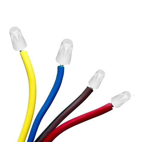 Electrical wire set with five color-coded wires and white insulated end caps