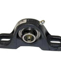 Heavy Duty Cast Iron Pillow Block Ball Bearing With Dual Bolt Mounting And Twin Rubber Seals for industrial use, showing setscrew grip and zerk fitting.