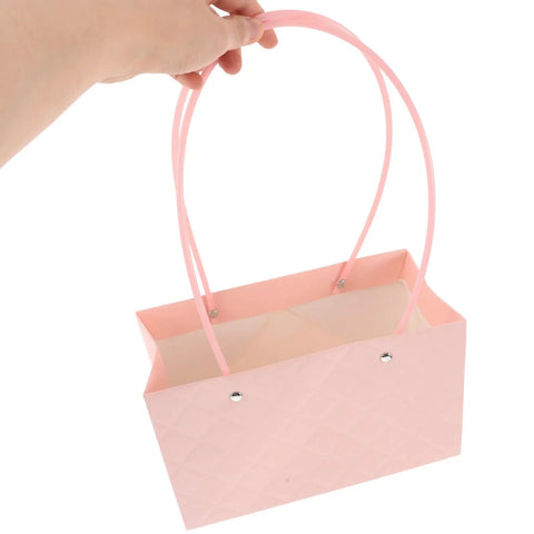 Pink Flower Bouquet Bags With Handle 10 Pack Pro Grade Kraft Paper Floral Packaging Bags Large Capacity Elegant Diamond Pattern