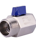 Mini Ball Valve Three Quarter Inch Stainless Steel 304 Reduced Port 1000 PSI For Water Oil And Gas With Blue Handle Close-up