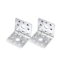 Two Heavy Duty Galvanized Iron L Shaped Corner Brackets For Shelves And Structural Use Built To Last Rust Resistant With 90 Degree Design