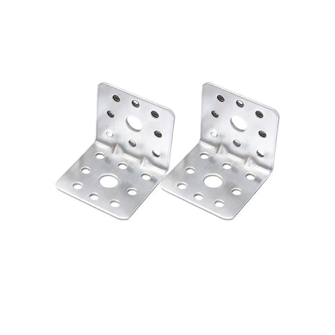 Two Heavy Duty Galvanized Iron L Shaped Corner Brackets For Shelves And Structural Use Built To Last Rust Resistant With 90 Degree Design