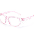 Anti Fog And Scratch Resistant Safety Glasses For Men And Women, Lightweight UV Protection Goggles, clear pink frame side view