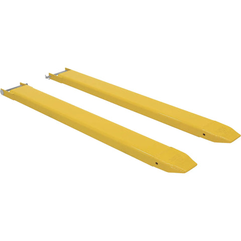 Heavy Hitter Forklift Extensions Featuring A Simple Pin Lock Design And 4000 Lb Capacity forged yellow welded steel extensions.