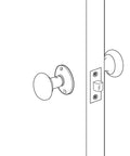 Line drawing of Vintage Brass Door Knob Spindle Set with Satin Nickel Finish, showing square drive installation on a door.