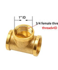 Brass 3/4-inch female NPT tee fitting, close-up