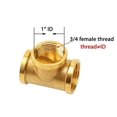 Brass 3/4-inch female NPT tee fitting, close-up