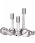 Built Tough Stainless Steel M3 Captive Shoulder Screws With Slotted Head And Rock Solid Spin In Clinch Bolt Setup For Hassle Free Panel Assembly And Secure Grip (8 Pack) displayed in various heights.