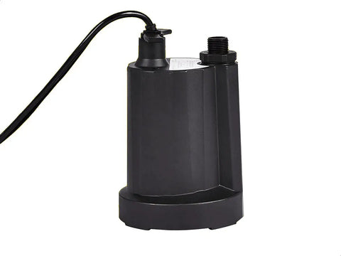 One Quarter HP Submersible Utility Pump With Thermoplastic Build, 31 GPM Flow, black housing, side view