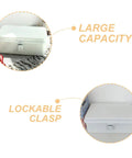 Heavy Duty Vintage White Metal Toolbox Featuring A Tight Snap Shut Locking Latch Tin Storage Case For Everyday Gear And Art Supplies Classic Secure Organizer Trunk with large capacity.