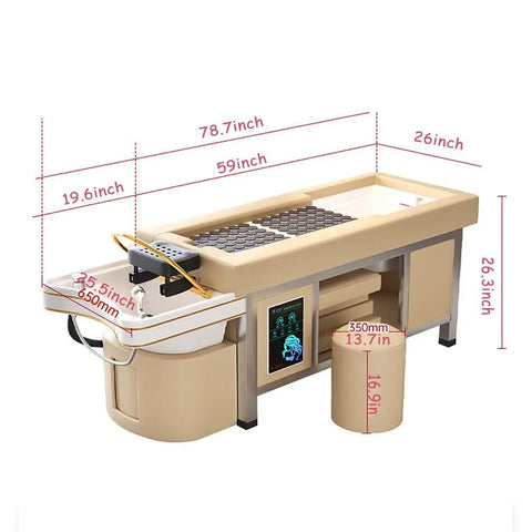All In One Head Spa Backwash Bed With Water Circulation And Massage Fumigation Ready Pro Grade Spa Equipment dimensions view