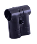 Two-Piece Round Pipe Clamp Connector Kit For Handrails And Structural Fittings shown in black steel with bolt-on setup