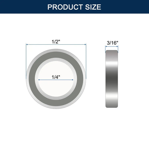R188ZZ Deep Groove Ball Bearing 20 Pack 0.25 In Bore 0.5 In OD 0.1875 In Width size diagram