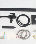 Components of Dope Matte Black Floor Mount Tub Filler With Brass Shower Mixer And Handheld Sprayer 59 Inch Hose displayed on floor