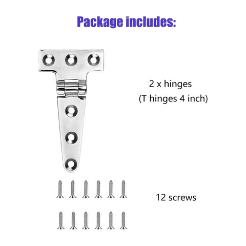 Self Closing Reversible Door Hinge For Marine Use, Heavy Duty T Hinge, Stainless Steel, 4 inch with Screws, Package Includes Hinges and Screws