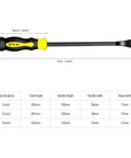 Heavy Duty Pry Bar With Thick Hammer Strike Cap And Angled Tip Ergonomic Non Slip Handle 12 Inch Crowbar diagram specs