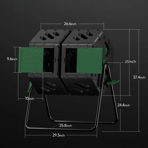 Heavy Duty 45 Gallon Plastic Compost Bin With Dual Chamber Rotating Tumbler, 2 Sliding Doors, Weather Resistant Outdoor