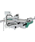 14 Inch 10 HP Three Phase Sliding Table Saw With DRO CNC Fence, heavy-duty design, precision features, sleek black and silver finish.