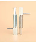 Heavy Duty Retractable Index Plunger Bolt With A Slick L Handle And Rock Solid Lock Design For Long Stroke Machine Tools Offering Smooth Pull And Zero Play shown with two variations, silver and gold finishes.