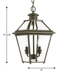 Burlington Two-Light Hanging Lantern in Oil Rubbed Bronze Finish, 15-3/4" tall, 9" wide, clear beveled glass