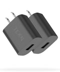 Two Pack USB Wall Chargers 5V 2A Power Adapters For iPhone iPad Samsung And Other USB Devices With Compact Design Black