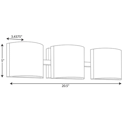 Diagram of Arch LED 3-Light Vanity Light With Etched Glass, Modern Bath Fixture In Brushed Nickel
