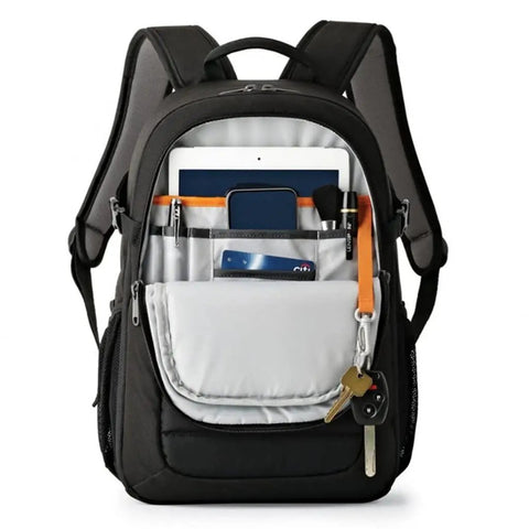 Rugged Outdoor Camera Backpack For DSLR Gear Fits Kit Lens Up To 18 To 135mm Plus Extra Lenses And Flash, organized interior pockets.