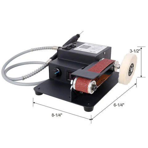 Aynuma Mini Belt Sander 350W Electric Bench Grinder with rotary tool kit showing compact design and dual speed control.